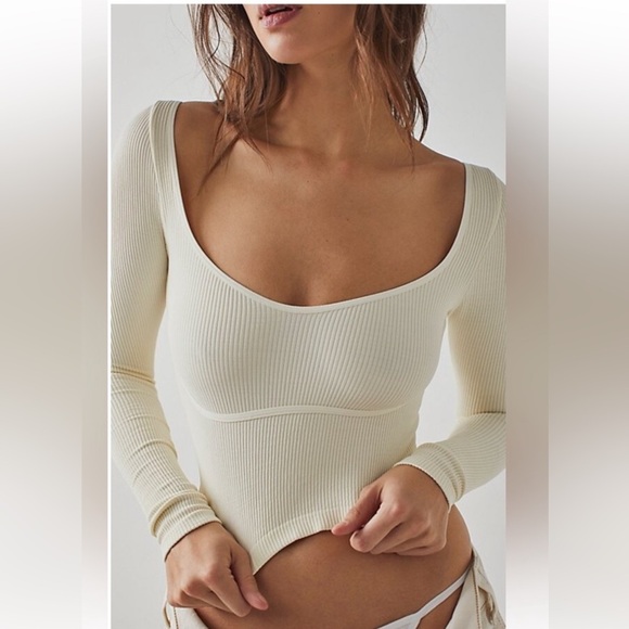 Free People Tops - NWOT Free People Meg Seamless Ribbed Long Sleeve Cami in Ivory Sizes XS/S & M/L